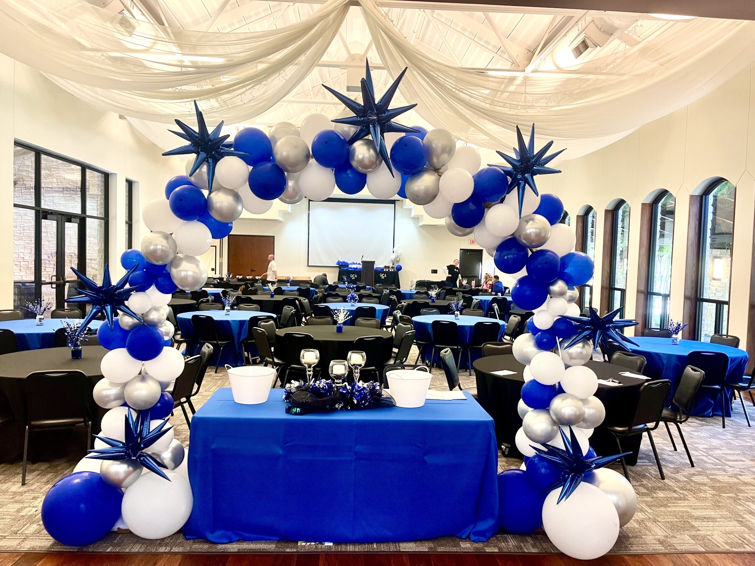 Blue and Silver Balloon Arch